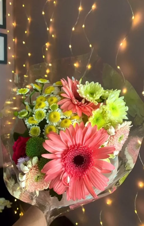 Fresh pink flower bouquet at spa